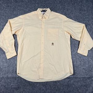 Tommy Hilfiger Men's Button-Down Shirt 16 Yellow 100% Cotton Long Sleeve Crest